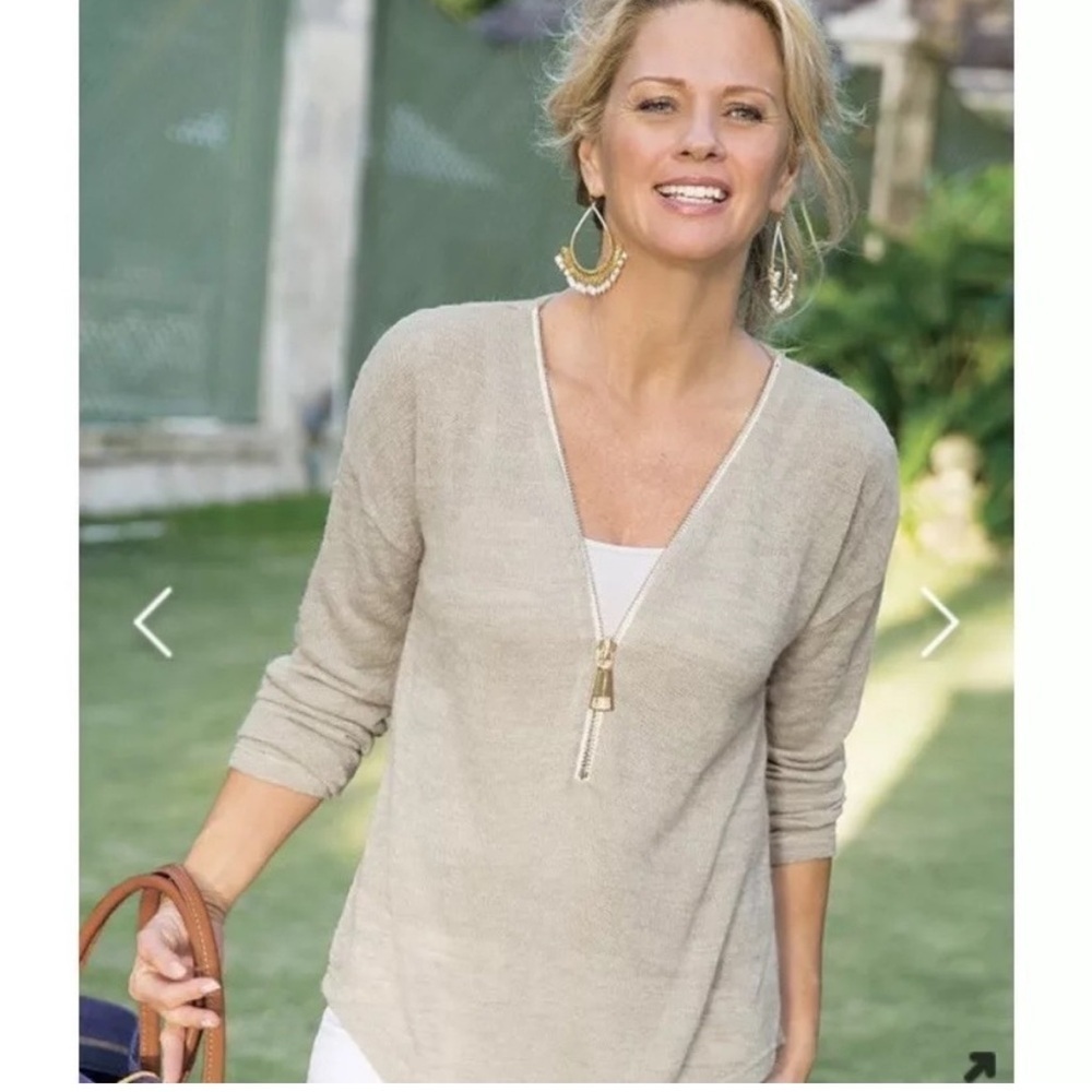Soft Surroundings Stone Valentina Sweater with Oversized Zipper Size Medium
